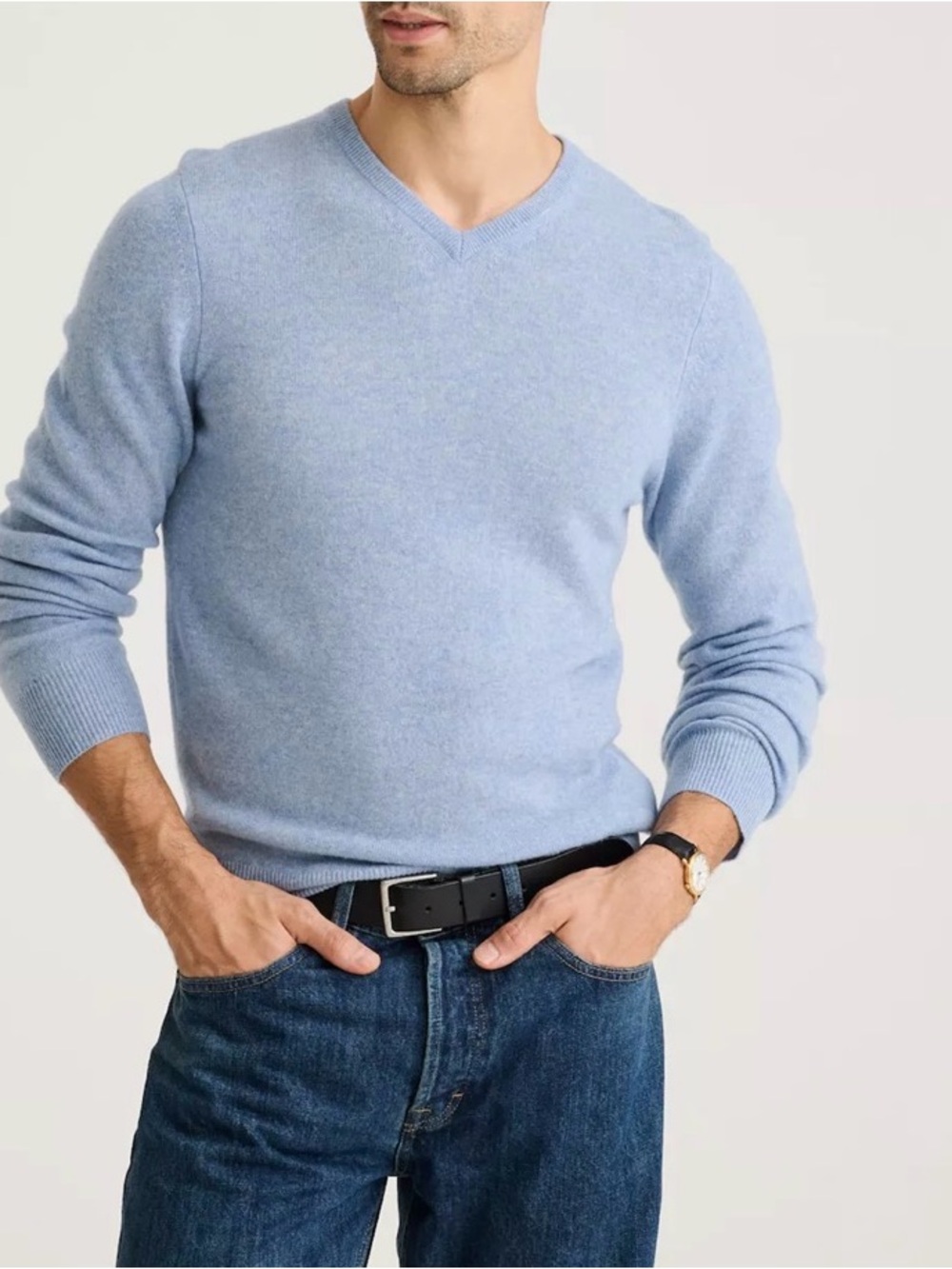Naadam Soft Collection 100% Cashmere V-Neck Sweater Light Blue Pullover Mens M